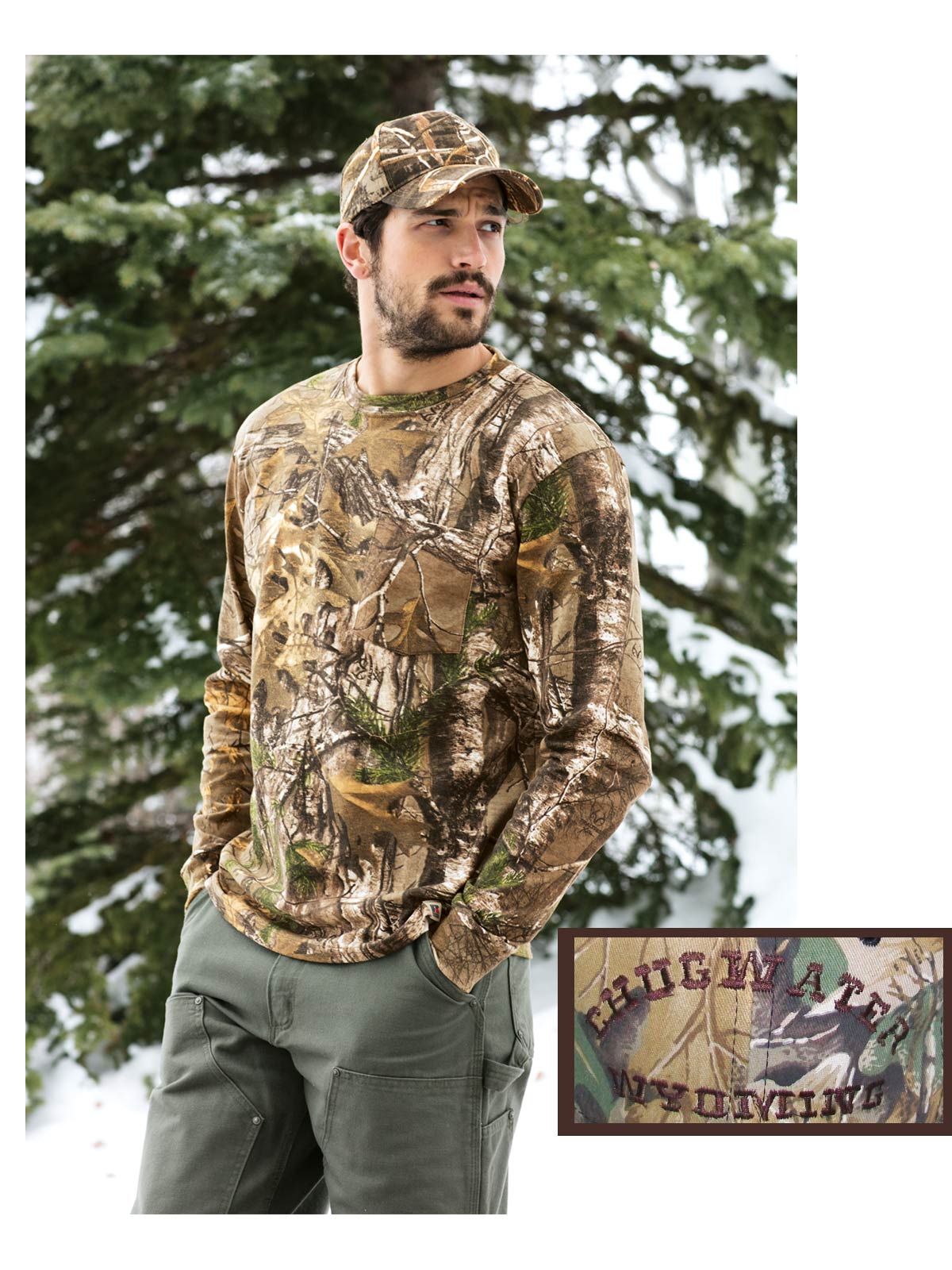 Embroidered long sleeve cotton camo t-shirt